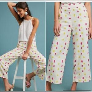 Anthropologie Cropped Clip Dot Trousers Wide Leg Size 0